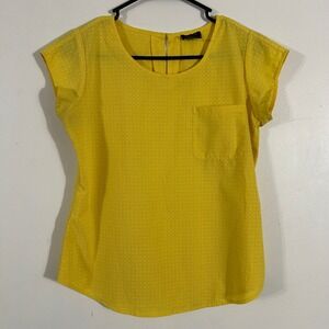 Ann Taylor Petite Blouse‎ Women XSP Yellow  Perforated Cap Sleeve Top